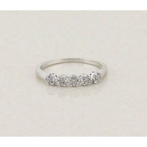 10k White Gold Diamond Flower Band Ring Stackable Size 7 1/4
